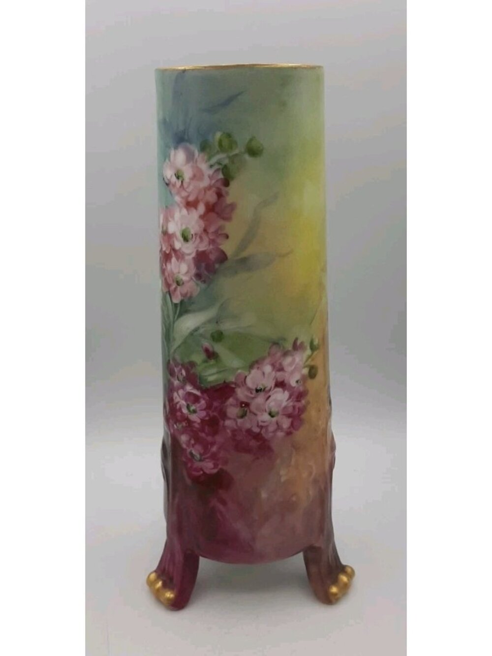 Vintage Vienna Austria Porcelain Vase Floral Hand Painted Footed 10 1/4 In Tall